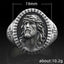 Men's Jesus oxidized ring with religious motif in white gold tone