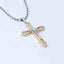 Gold-tone Jesus cross pendant on bead chain, front view