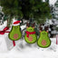 Set of three green felt Christmas tree pendants arranged together