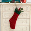 Knitted Christmas Stocking Decoration in festive red and green colors for Christian home holiday decor