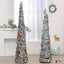 Colorful retractable folding Christmas tree with festive ornaments and holiday charm