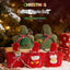 Red plush candy bag with Christmas holiday design for festive gift giving