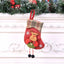 Red sequin Christmas stocking ornament with gift bag for holiday decorating