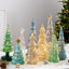Crystal glass green Christmas tree ornament with five-pointed star design for holiday display