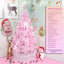 Pink 6FT pencil Christmas tree standing in cozy living room with warm lighting