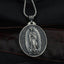 Black Virgin Mary pendant necklace with vintage metal finish on curb chain