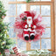 Red and gold Christmas door garland with lights for holiday decoration