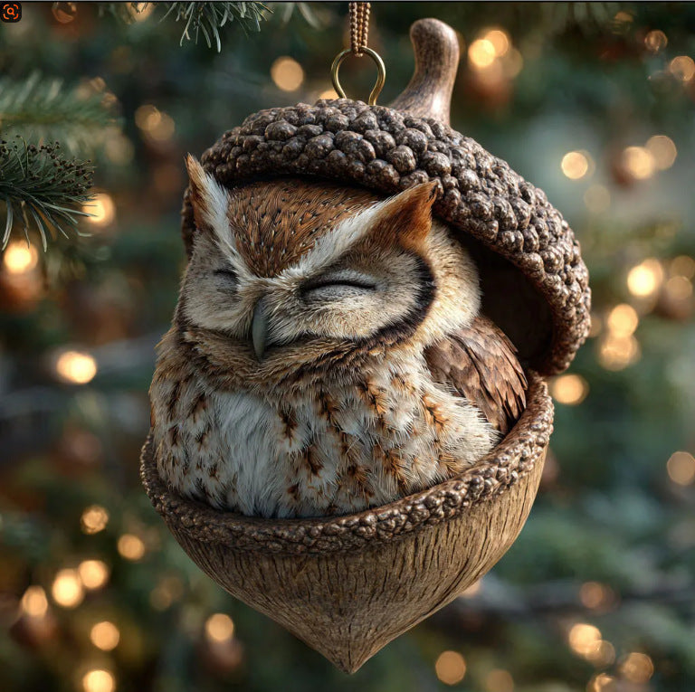 Adorable squirrel pendant displayed among festive Christmas greenery