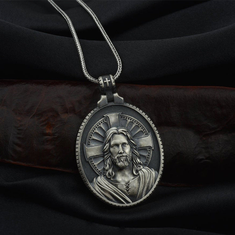 Men's Catholic Cross Pendant Necklace - Retro Religious Secondary image