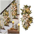 American style Christmas decoration featuring stair ornaments in red and gold tones