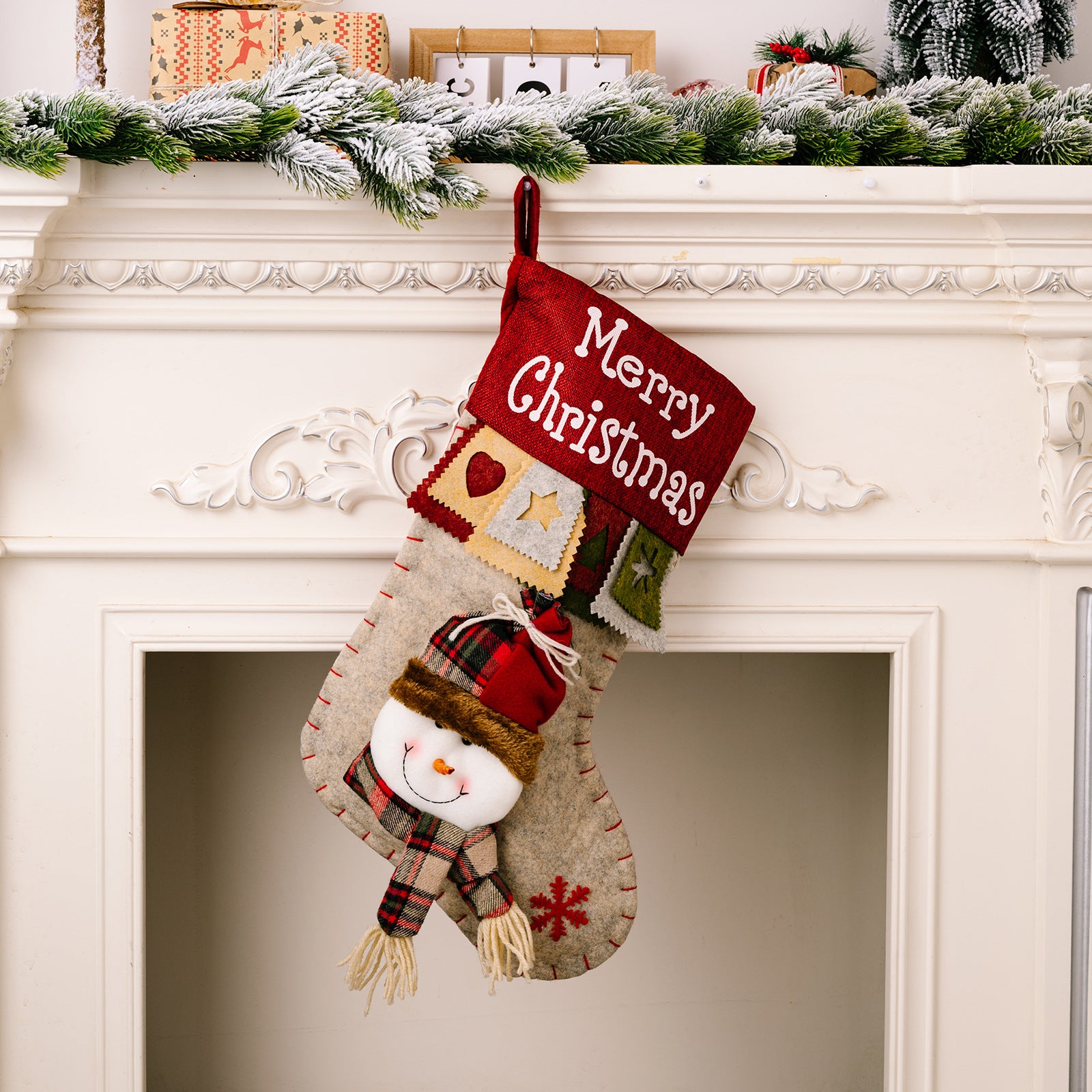Christmas elk motif cloth stocking pendant with cheerful details