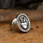 Polished stainless steel devotional ring for Christian men