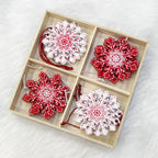 Delicate wooden snowflake pendant Christmas ornament with natural wood grain