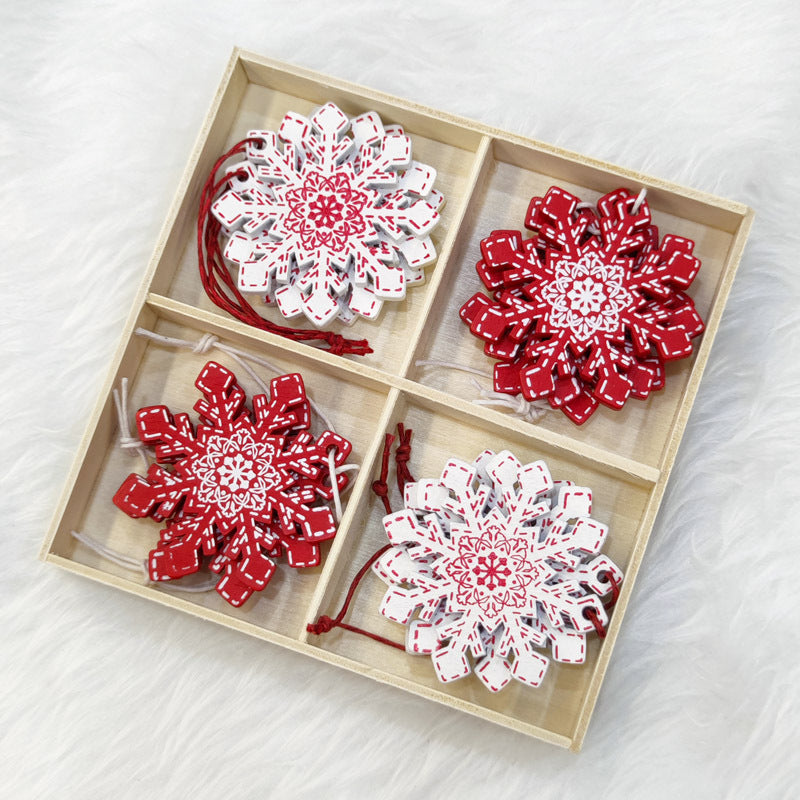 Delicate wooden snowflake pendant Christmas ornament with natural wood grain