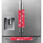 Holiday refrigerator handle gloves featuring classic Christmas colors for seasonal kitchen decoration