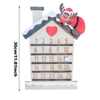 Wooden Advent countdown ornament hanging against rustic background