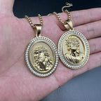Stainless steel necklace featuring Jesus motif with zircon embellishments