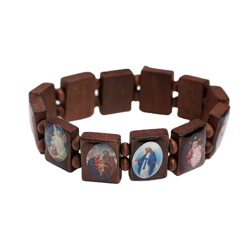 Wooden rosary bracelet with geometric beads in natural wood finish for Catholic prayer devotion