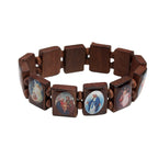 Wooden rosary bracelet with geometric beads in natural wood finish for Catholic prayer devotion