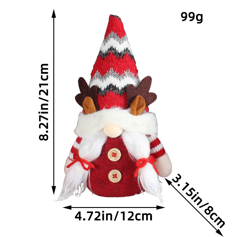 Festive deer doll with pointed red hat standing in cozy Christmas setting
