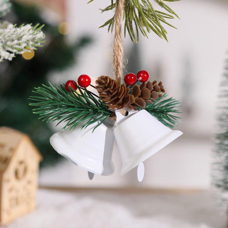 Festive holiday pendant featuring woodland pine cone and bell motif