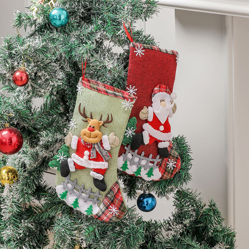 Linen Christmas tree gift bag ornament with festive American style design