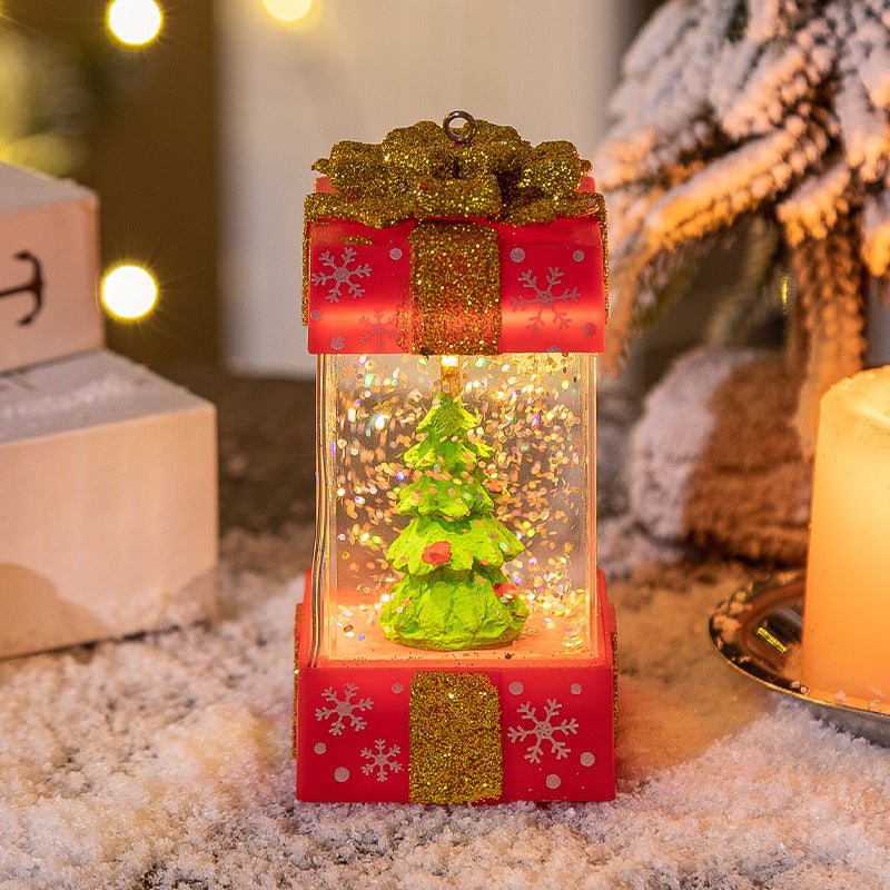 White Christmas ornament featuring gift box design with gentle illumination