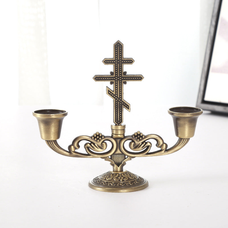Elegant double cross style candle holder for Christian home decor