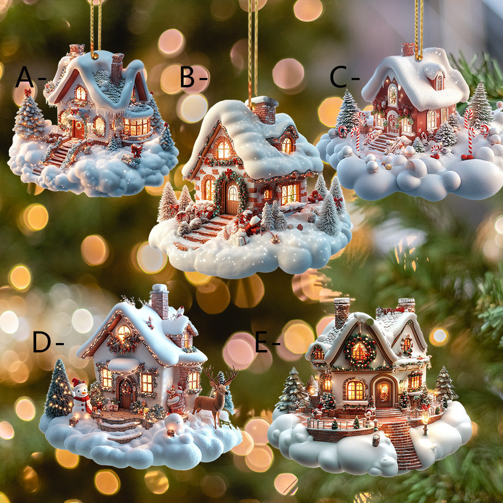 Charming snow house Christmas acrylic decoration set detail