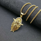 Jesus pendant necklace flat lay with religious theme