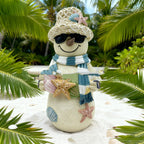 Resin beach snowman Christmas decoration showcasing coastal holiday charm