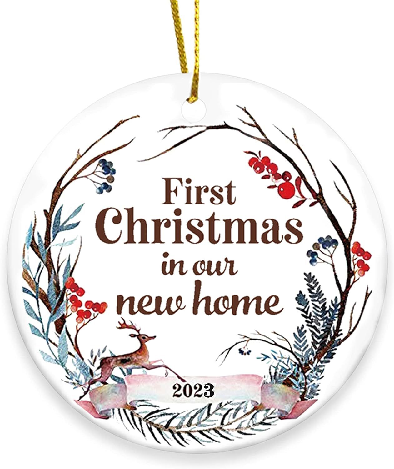 Round Christmas Wooden Hanging Decoration - Christian Home Decor