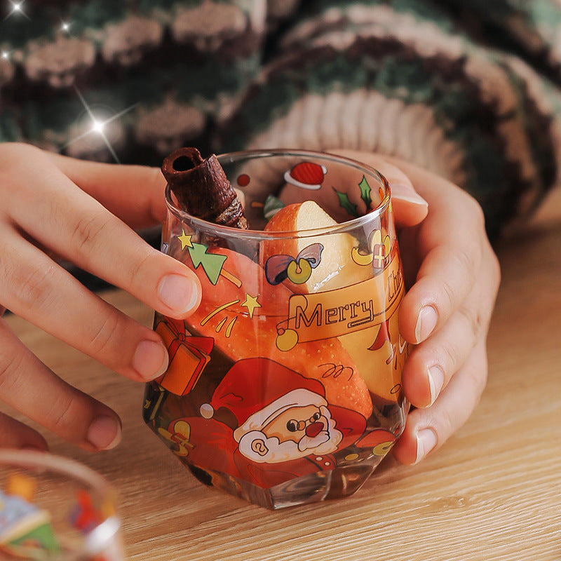 Creative Christmas snowman glass cup on display