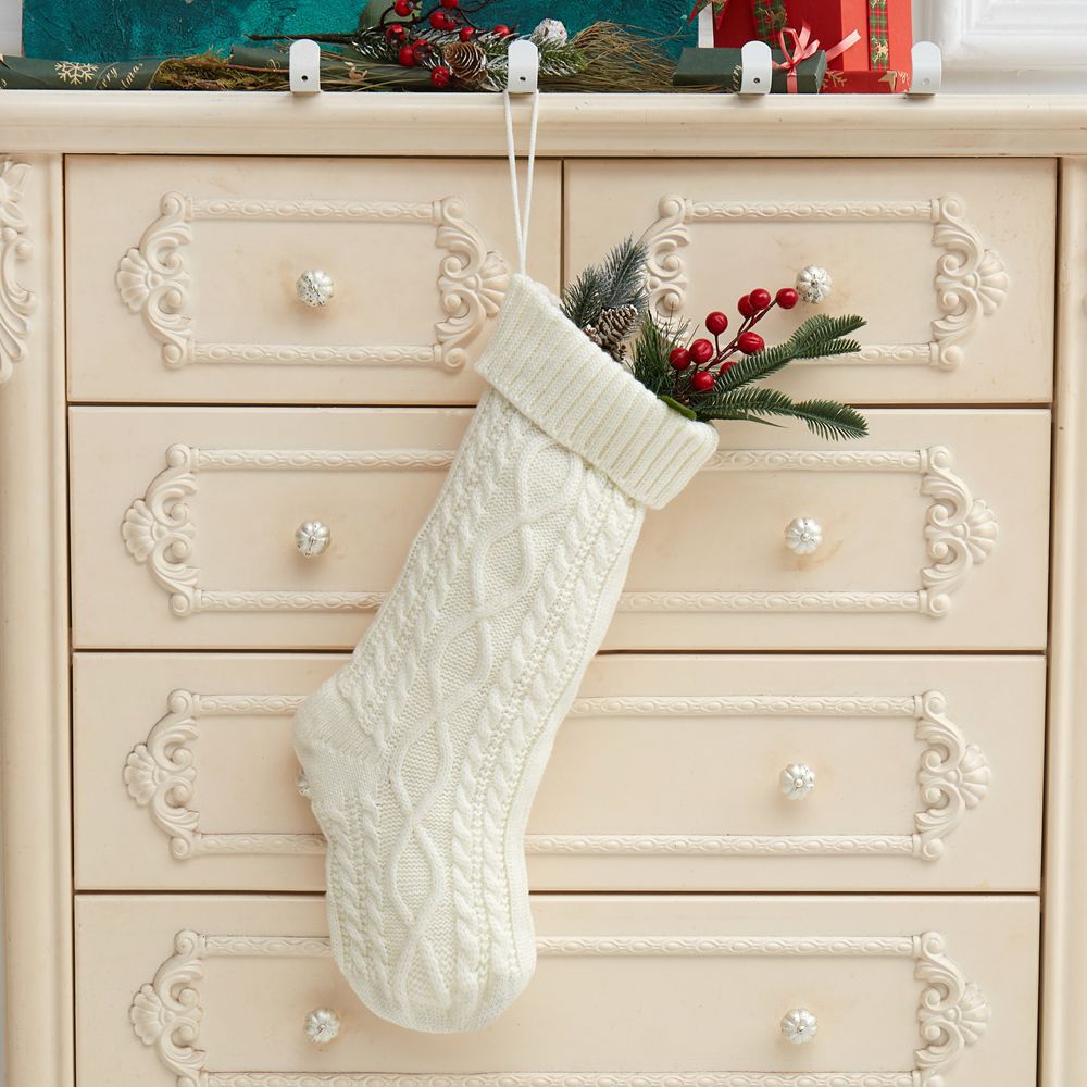Christmas stocking decoration showing textured knit detail on soft acrylic fabric
