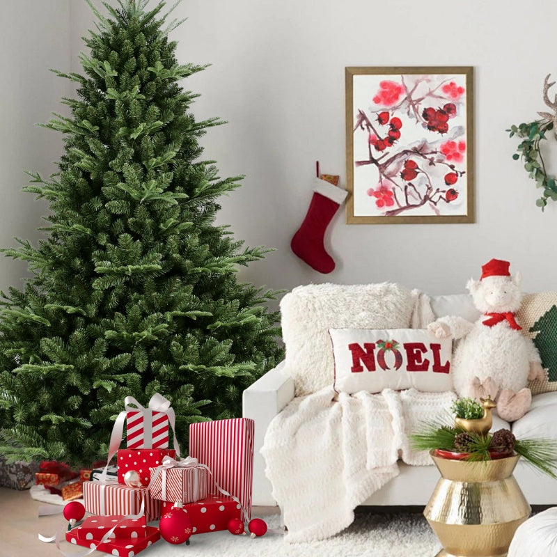 Close-up of realistic green PE/PVC needle texture on Christmas tree branches