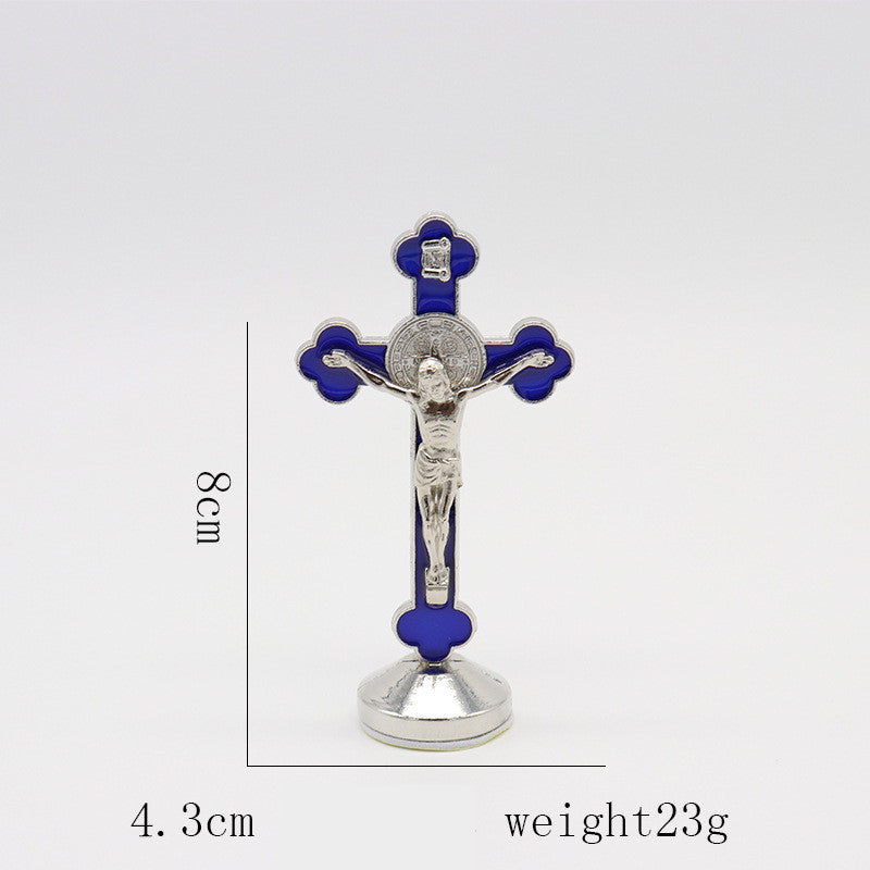 Elegant Catholic cross ornament in white and blue colorway for faith display