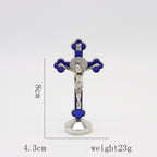 Elegant Catholic cross ornament in white and blue colorway for faith display