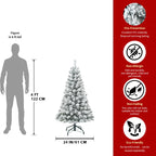 Flocked Christmas tree in a church fellowship hall with poinsettias