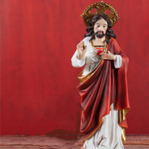Close-up of resin Jesus ornament for home mantle display