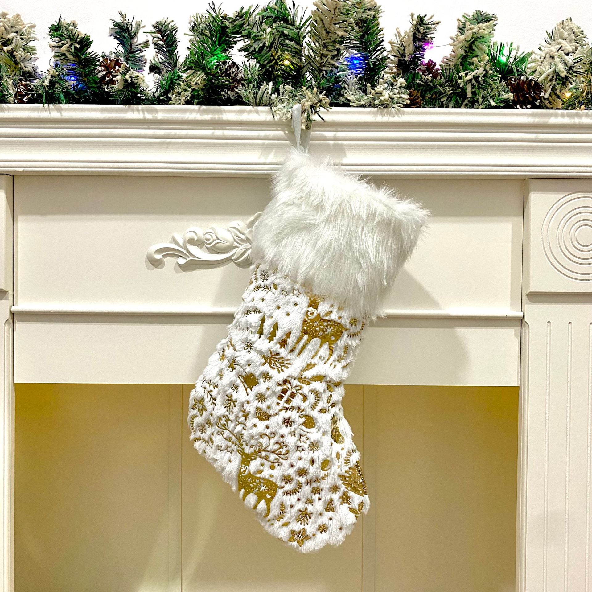 Soft cloth Christmas stocking gift bag ready for holiday gifting