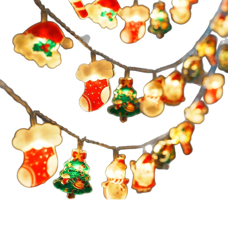 Cartoon-style LED Christmas bulbs on decorative string wire