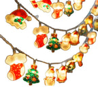 Cartoon-style LED Christmas bulbs on decorative string wire