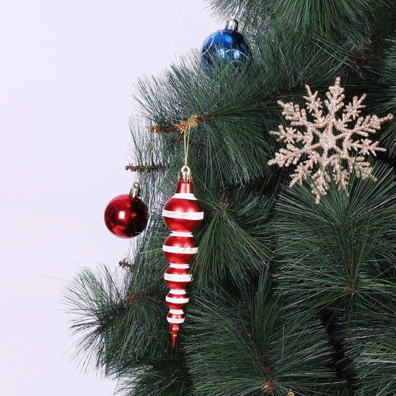 Set of six festive Christmas gourd ball ornaments displayed together