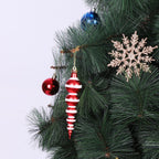 Set of six festive Christmas gourd ball ornaments displayed together