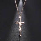 Rose gold Jesus cross pendant necklace close-up view