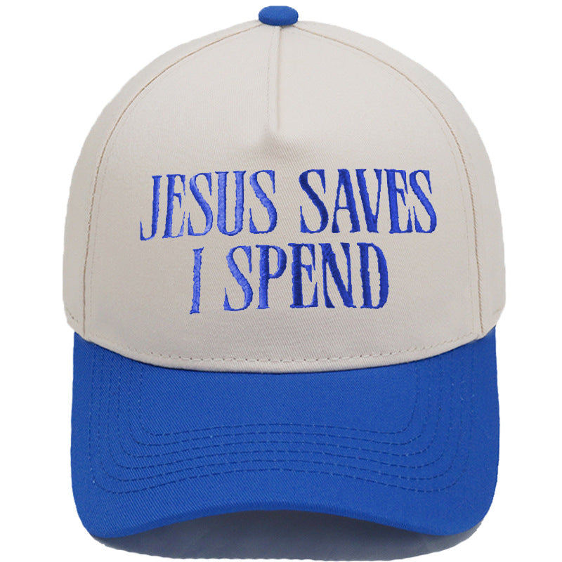 Jesus Saves I Spend color-block baseball cap in black rice color