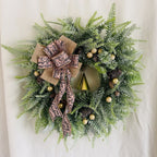 Spray white pine cone and needle Christmas wreath for holiday door decor