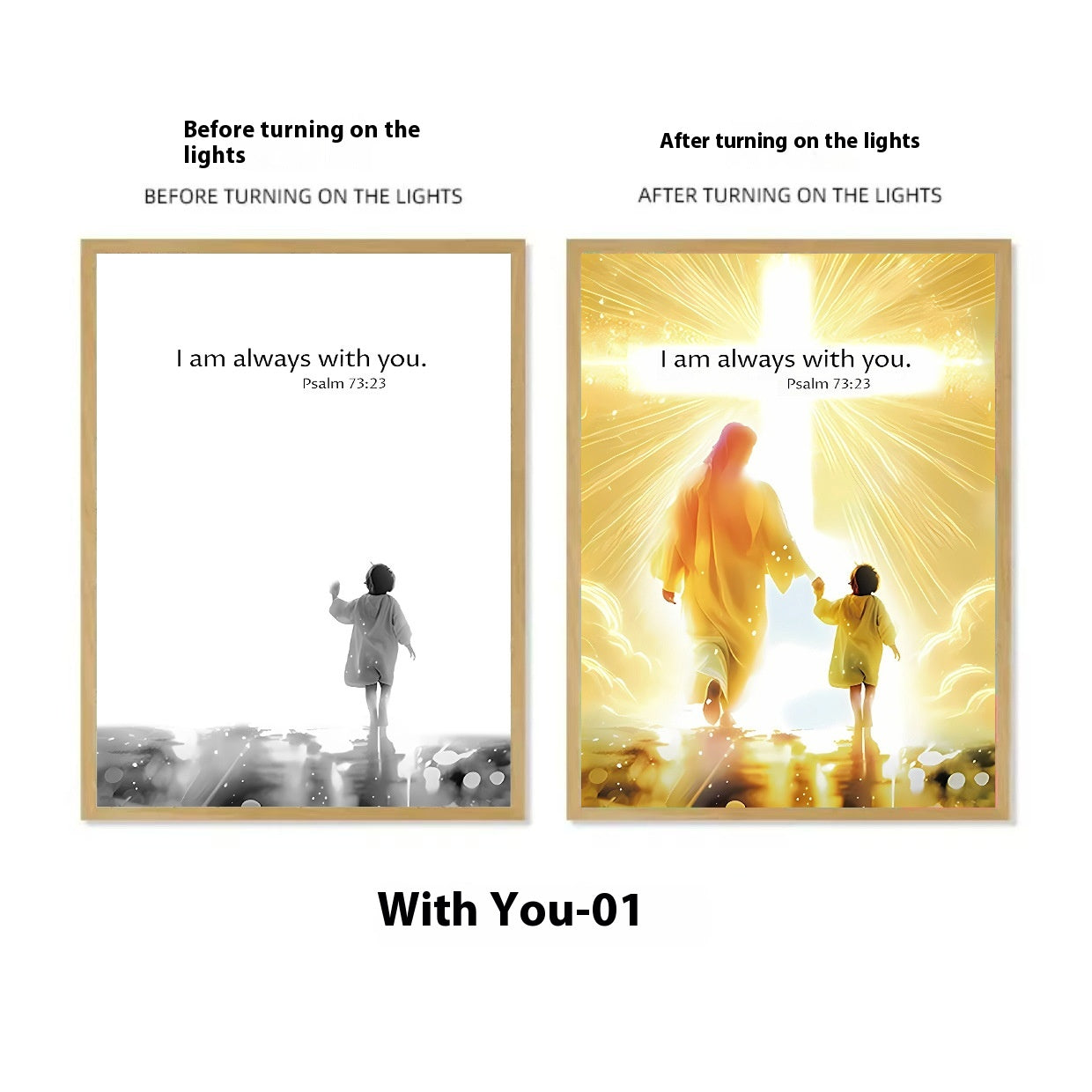 Angels and cross theme luminous art in sleek black frame
