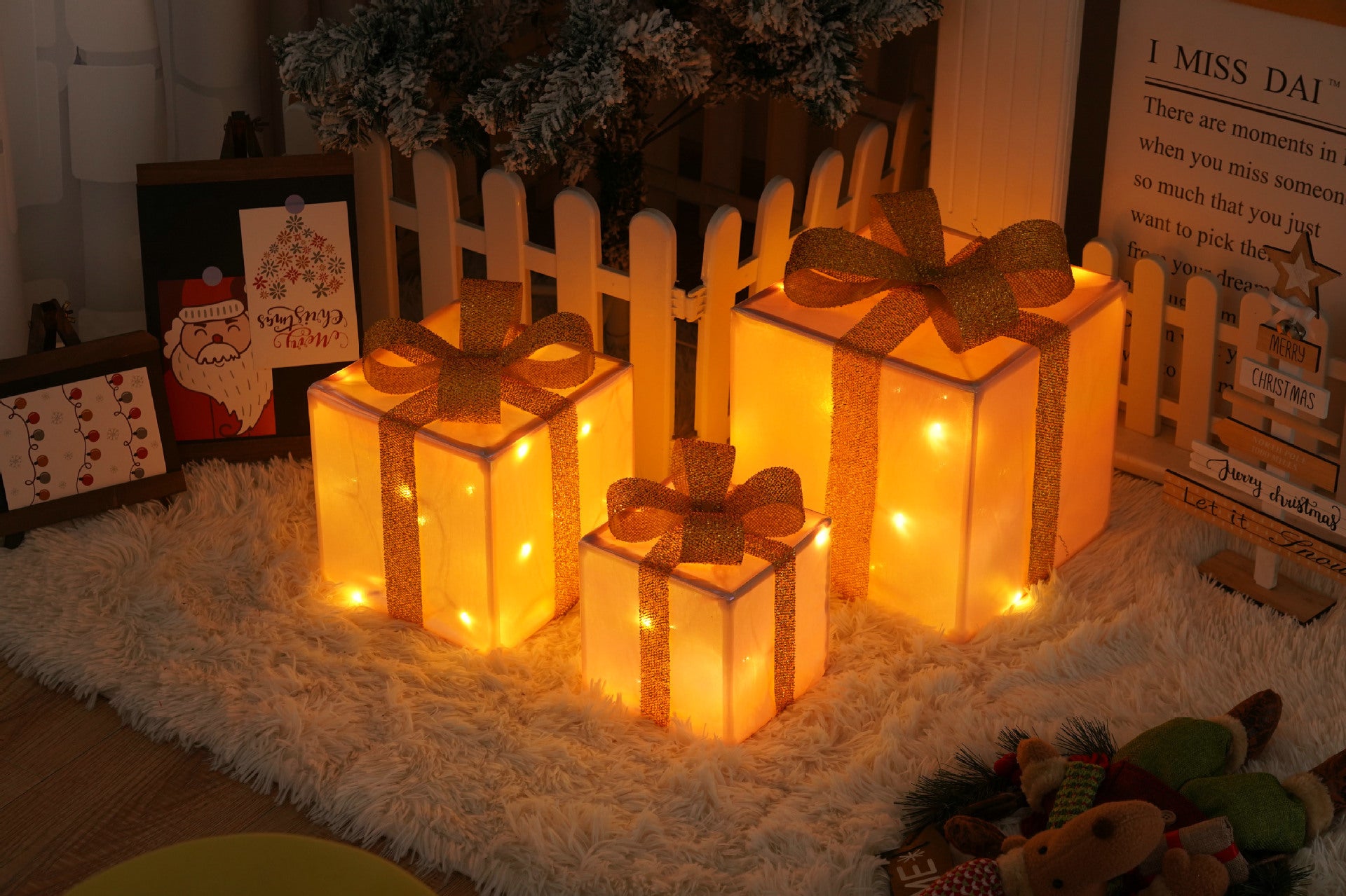 Christmas Gift Box String Lights - 3 Piece Set with Remote - Christian Home Decor
