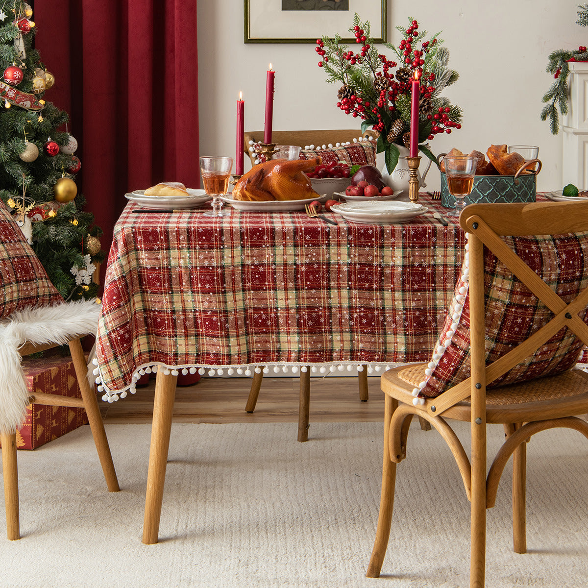 Holiday snowflake design tablecloth for Christmas dining